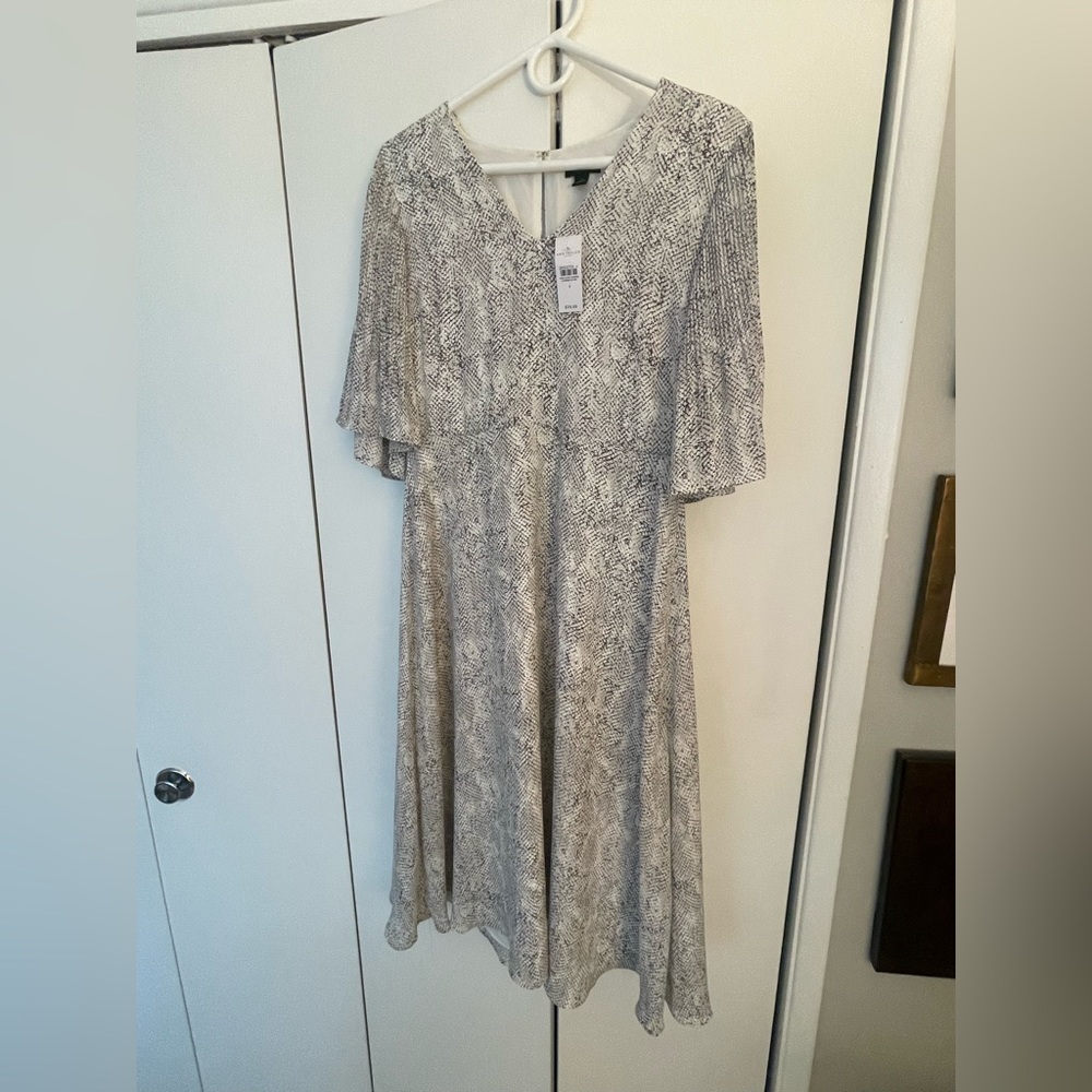Ann Taylor Snake Print Gray and White MIDI Dress